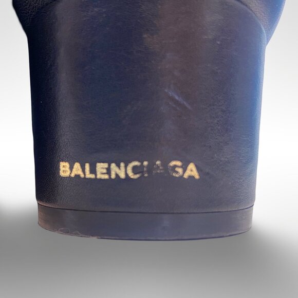 Balenciaga Women’s Black Leather Block Heel Ankle Boots Logo Size EU 38 US 8 - Picture 15 of 16